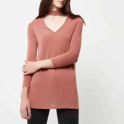 Light pink knit choker top
